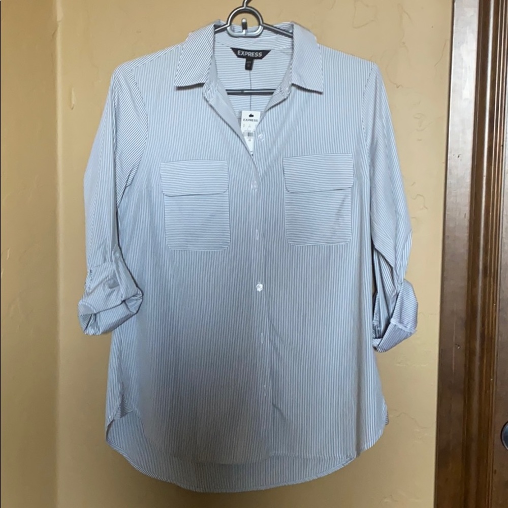 Express button down with grey and white stripes